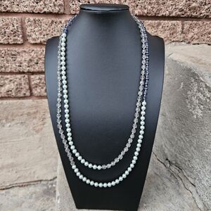 American Eagle Outfitters Faux Pearl Pink Blue Beaded Necklace Long Layering